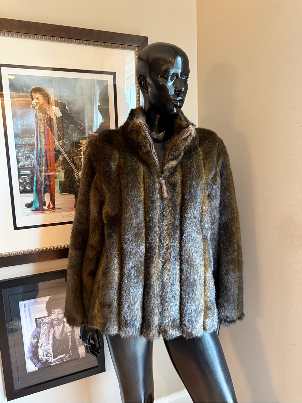 Kathy Ireland Faux Mink Fur Coat Small Brown Plush Jacket